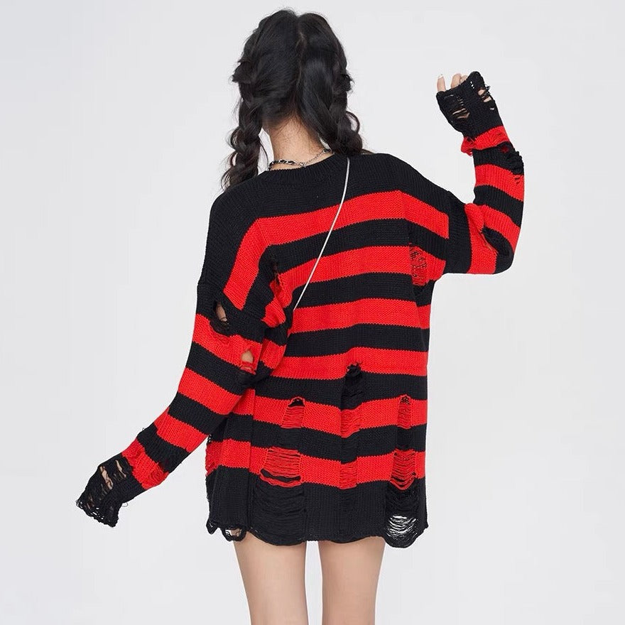 'Guitarist' Black & Red Ripped Grunge Sweater