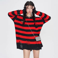 'Guitarist' Black & Red Ripped Grunge Sweater