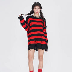 'Guitarist' Black & Red Ripped Grunge Sweater