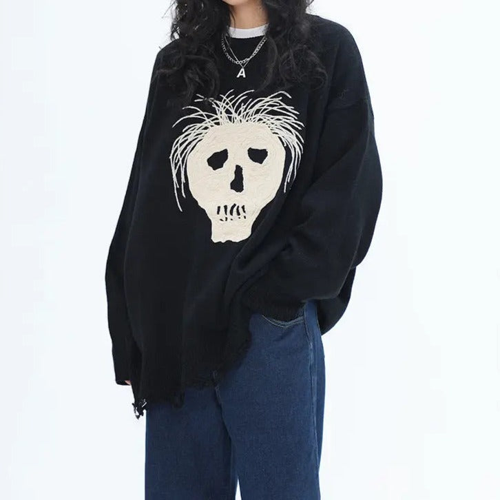 'Hair Loss' Emo Oversized Unisex Dark Sweater