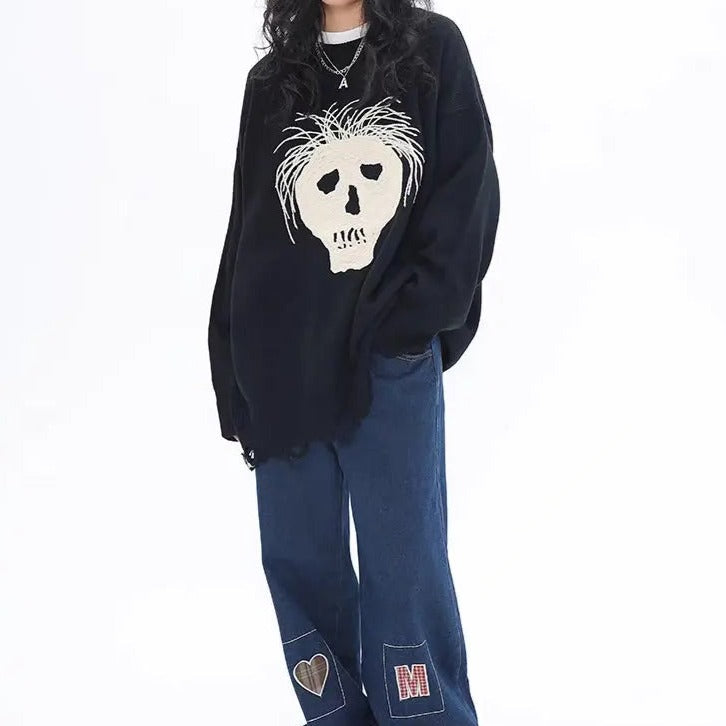 'Hair Loss' Emo Oversized Unisex Dark Sweater