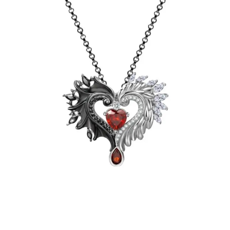 'Half Breeds' Black and White Wings Heart Necklace