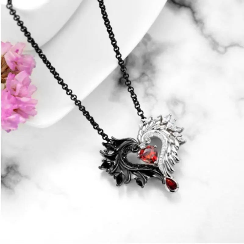 'Half Breeds' Black and White Wings Heart Necklace