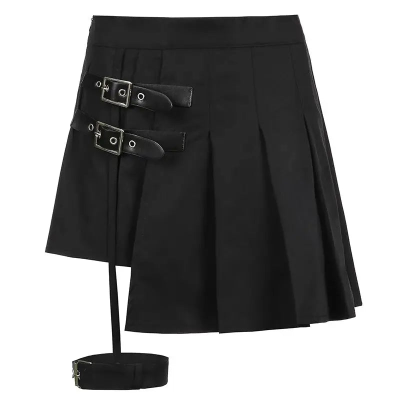 'Hard Candy' Buckle Asymmetrical Pleated Skirt