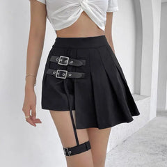 'Hard Candy' Buckle Asymmetrical Pleated Skirt