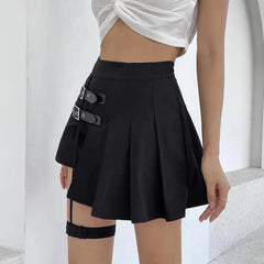 'Hard Candy' Buckle Asymmetrical Pleated Skirt