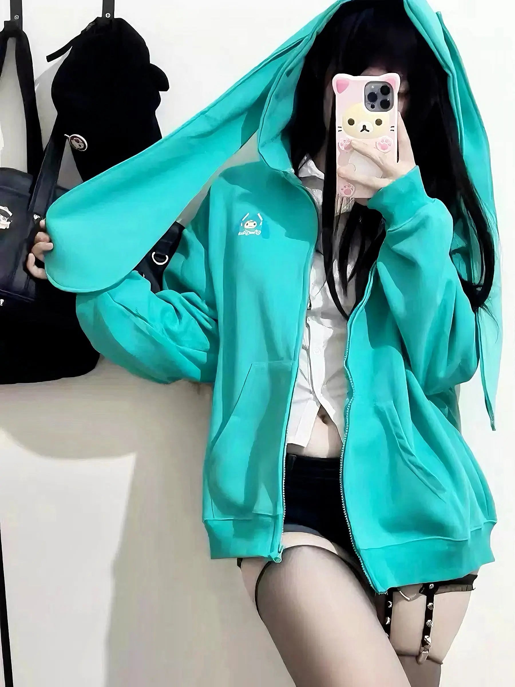 'Hatsune' Kawaii Streetstyle Fleeced Rabbit Ears Hoodie