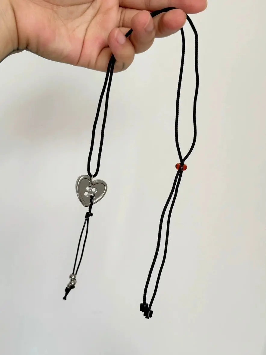 'Have My Heart' Dark Rope Heart Button Necklace