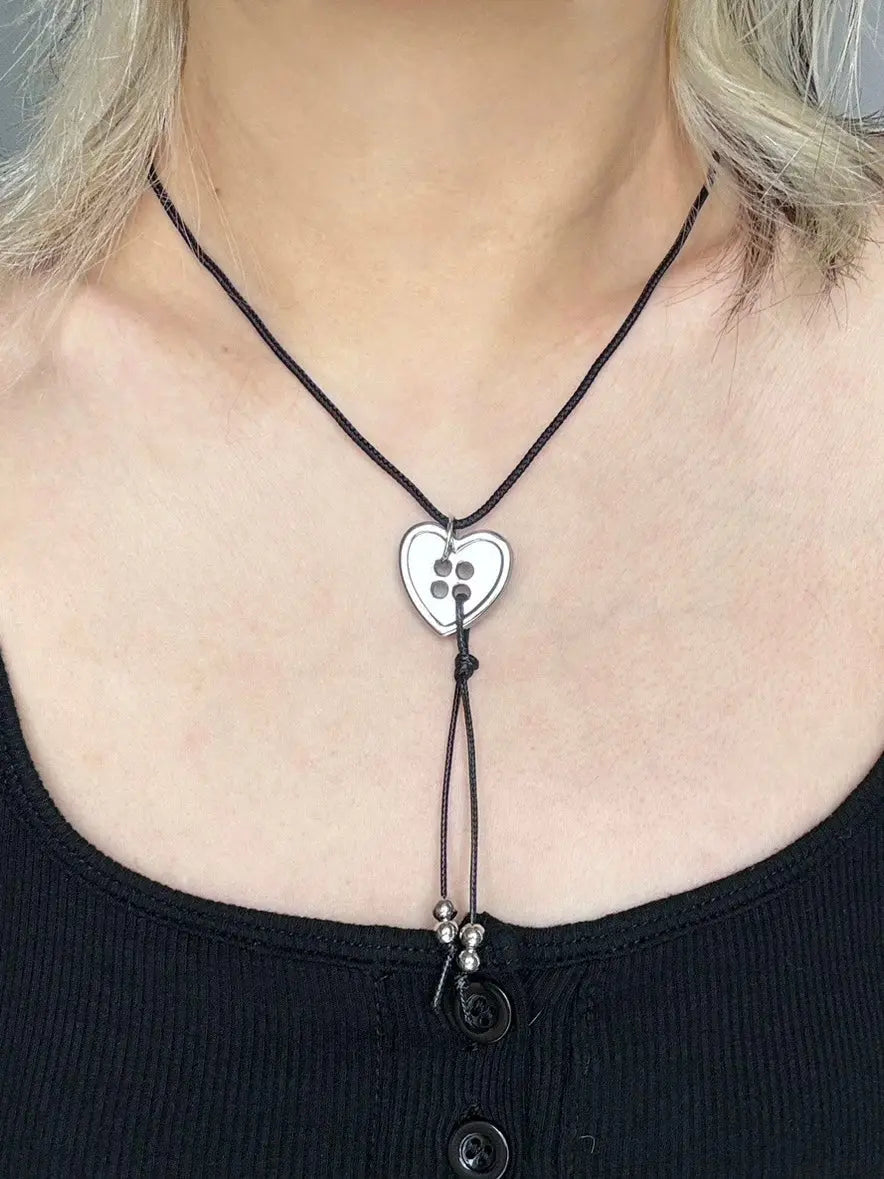 'Have My Heart' Dark Rope Heart Button Necklace