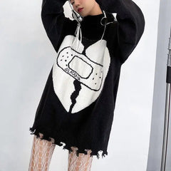 'Heartbreak Hotel' Oversized Dark Ripped Sweater