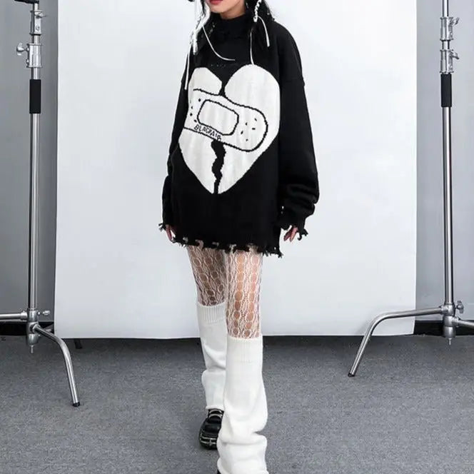 'Heartbreak Hotel' Oversized Dark Ripped Sweater