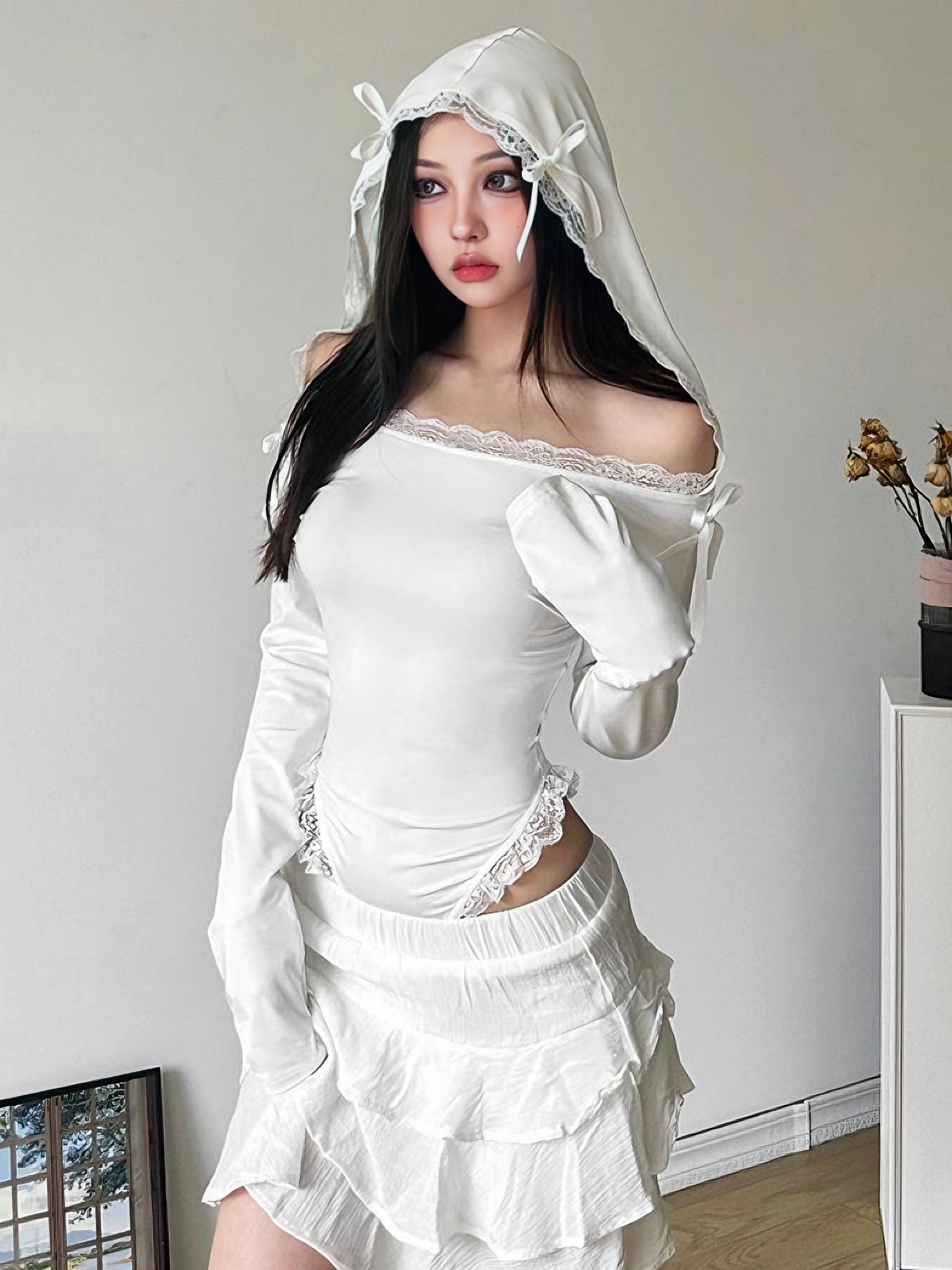 'Holy Angel' Coquette Ribbon Hooded Shirts