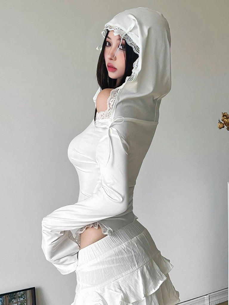 'Holy Angel' Coquette Ribbon Hooded Shirts