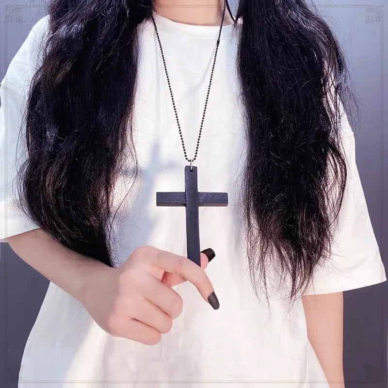 'Holy' Dark Goth Big Cross Necklace