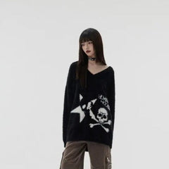 'Horror House' Dark Skull Scarf Striped Sweater