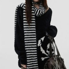 'Horror House' Dark Skull Scarf Striped Sweater