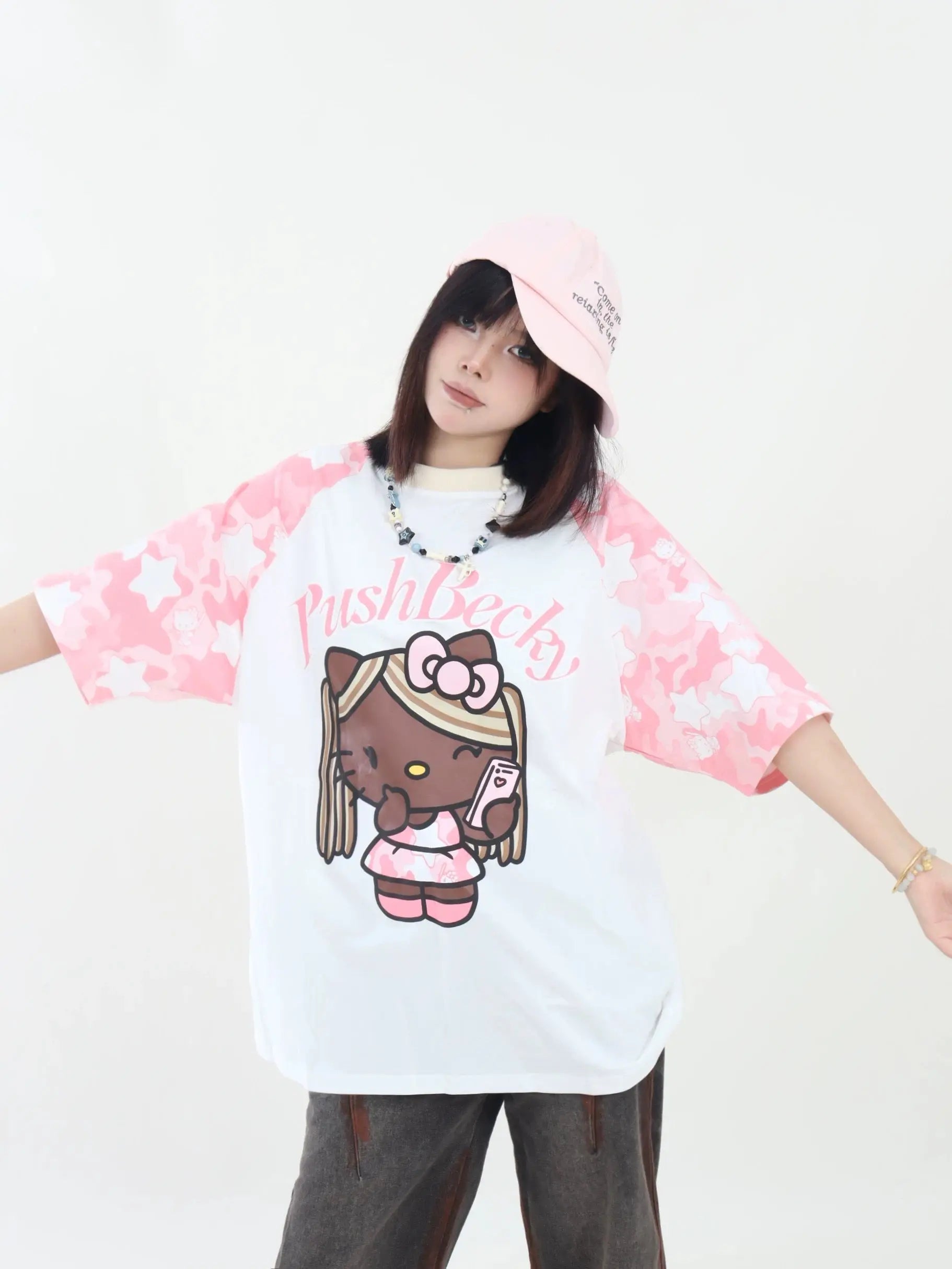 'Hot Kitty' Camouflage Kitty Prints Streetstyle T-shirts