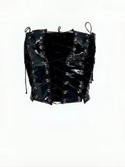 'Hot Mess' Punk Pu Leather Lace Up Tube Top