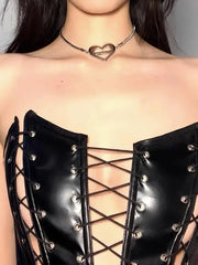 'Hot Mess' Punk Pu Leather Lace Up Tube Top