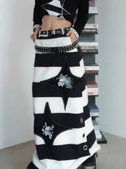 'Hotot' Harajuku Punk Black White Midi Skirt