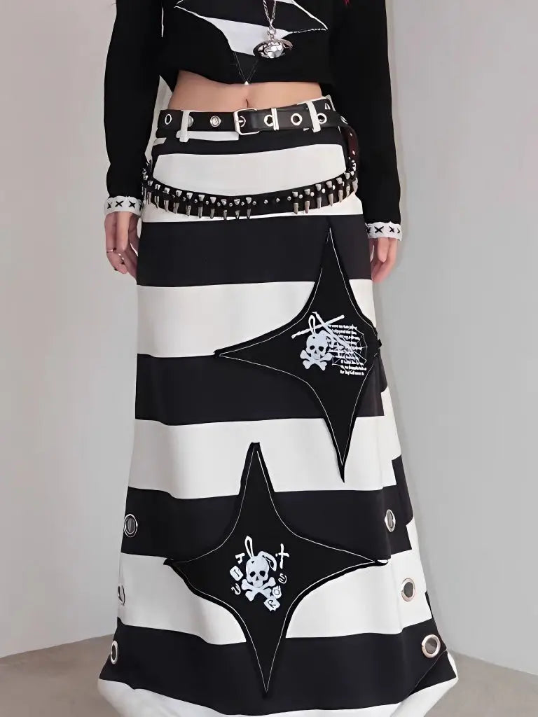 'Hotot' Harajuku Punk Black White Midi Skirt