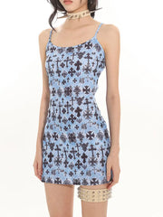 'Ice Cool' Streetstyle Alt Blue Cross Cami Dress