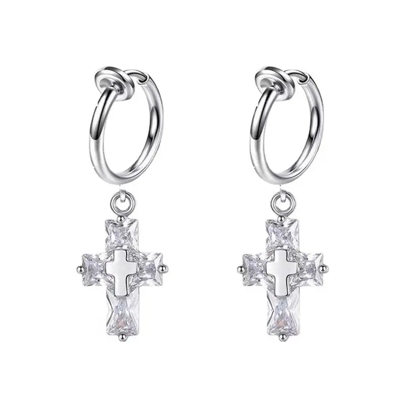 'Ice Cubes' Unisex Zircon Cross Earrings Set