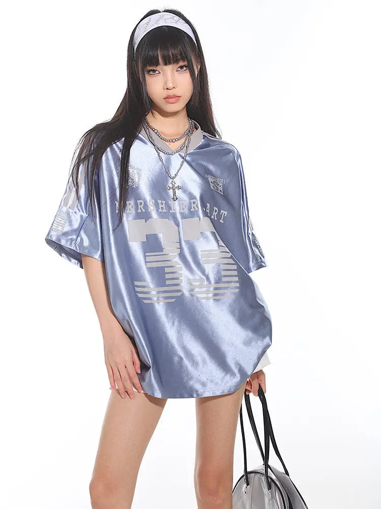 'Ice Mints' Streetstyle Blokecore Soft Blue Silky Oversized Shirts