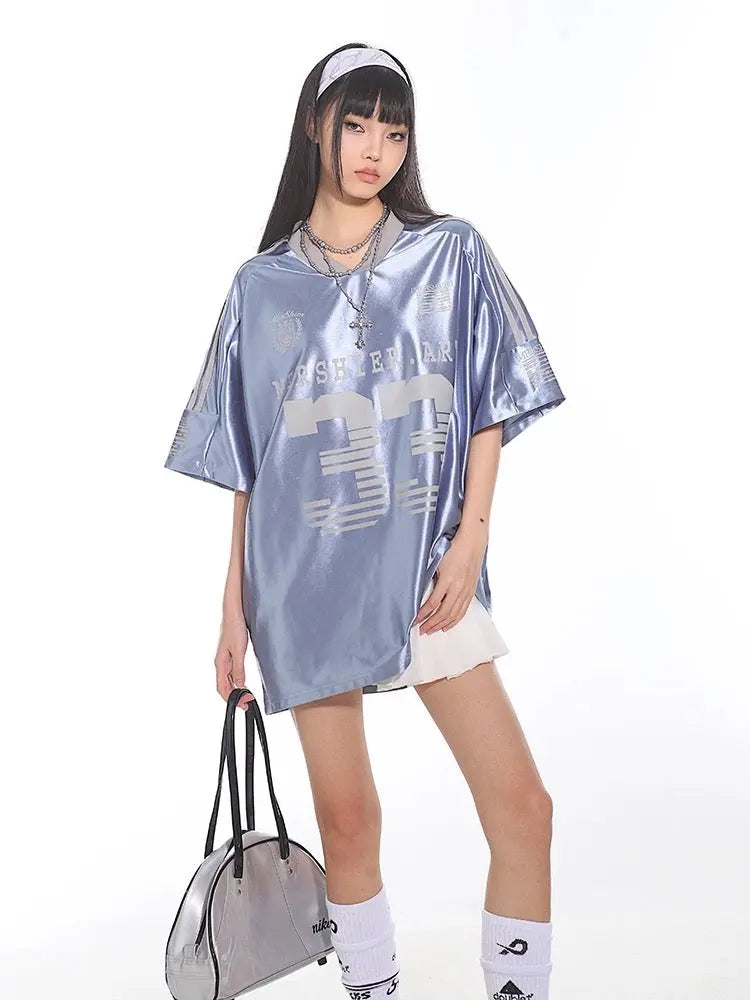 'Ice Mints' Streetstyle Blokecore Soft Blue Silky Oversized Shirts