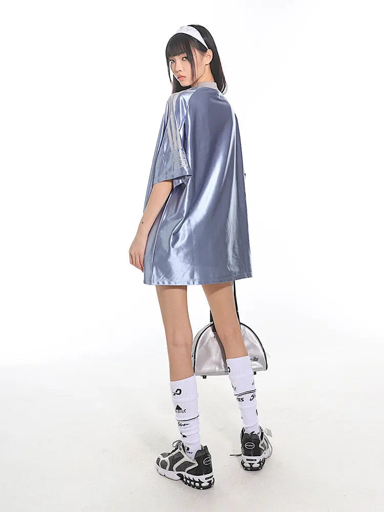 'Ice Mints' Streetstyle Blokecore Soft Blue Silky Oversized Shirts