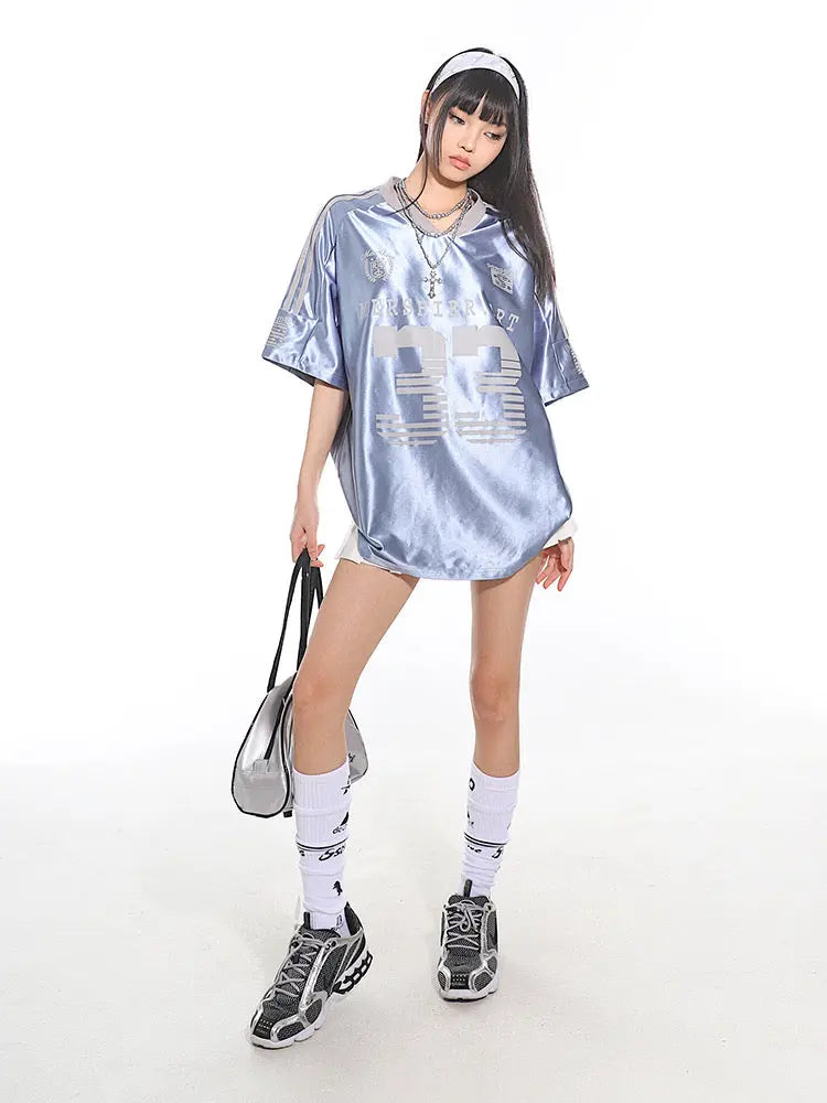 'Ice Mints' Streetstyle Blokecore Soft Blue Silky Oversized Shirts