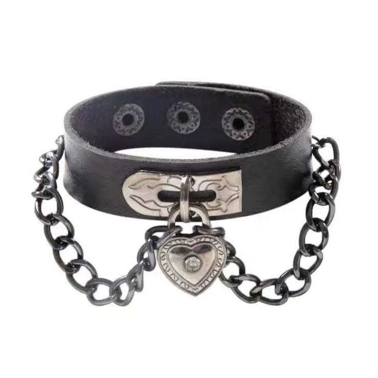 'Imprisoned' Punk Dark Heart Pendant Bracelet