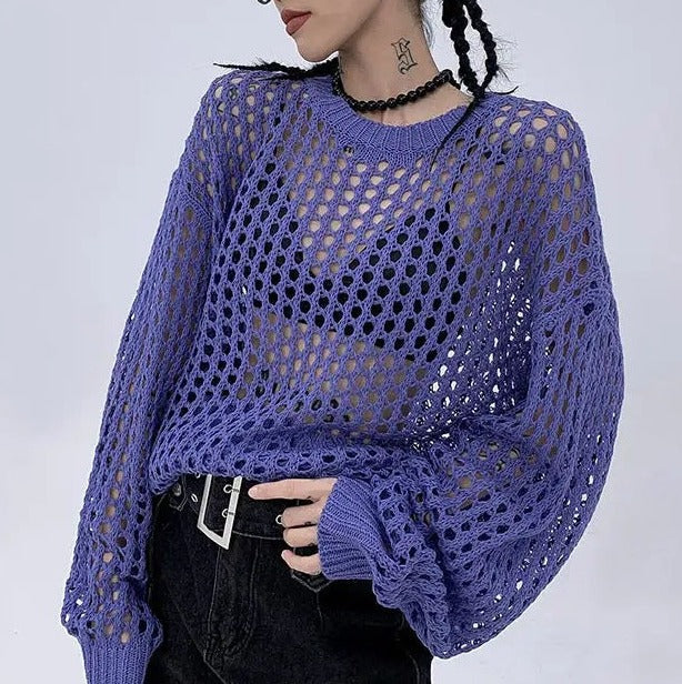 'Indigo' Multi-Color Hollow Out Sweater