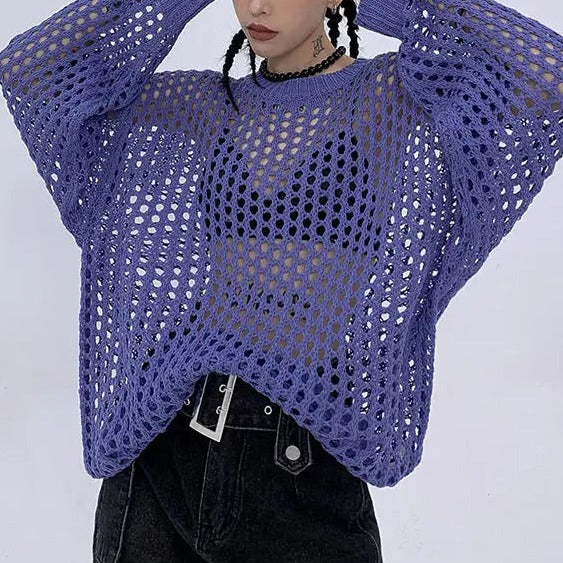 'Indigo' Multi-Color Hollow Out Sweater