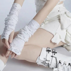 'Innocence' White Ripped Grunge Gloves