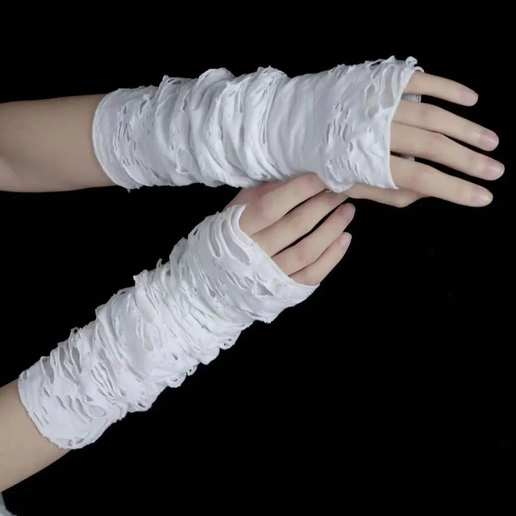 'Innocence' White Ripped Grunge Gloves