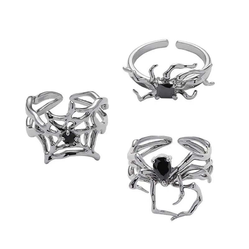 'Instinctions' Adjustable Silver Spider Rings Set