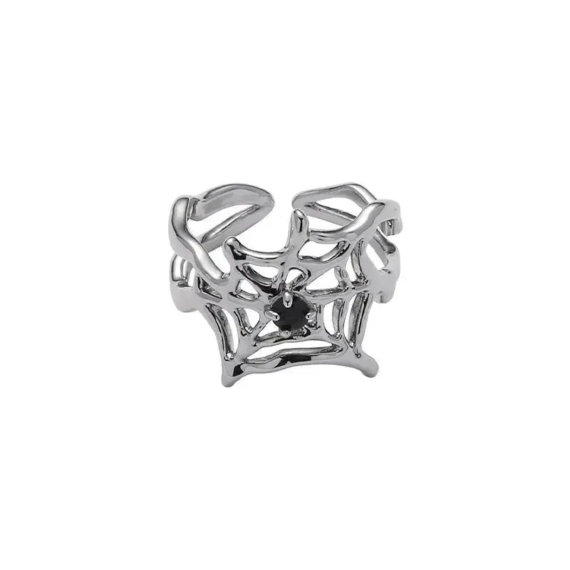 'Instinctions' Adjustable Silver Spider Rings Set