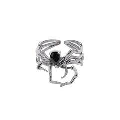 'Instinctions' Adjustable Silver Spider Rings Set