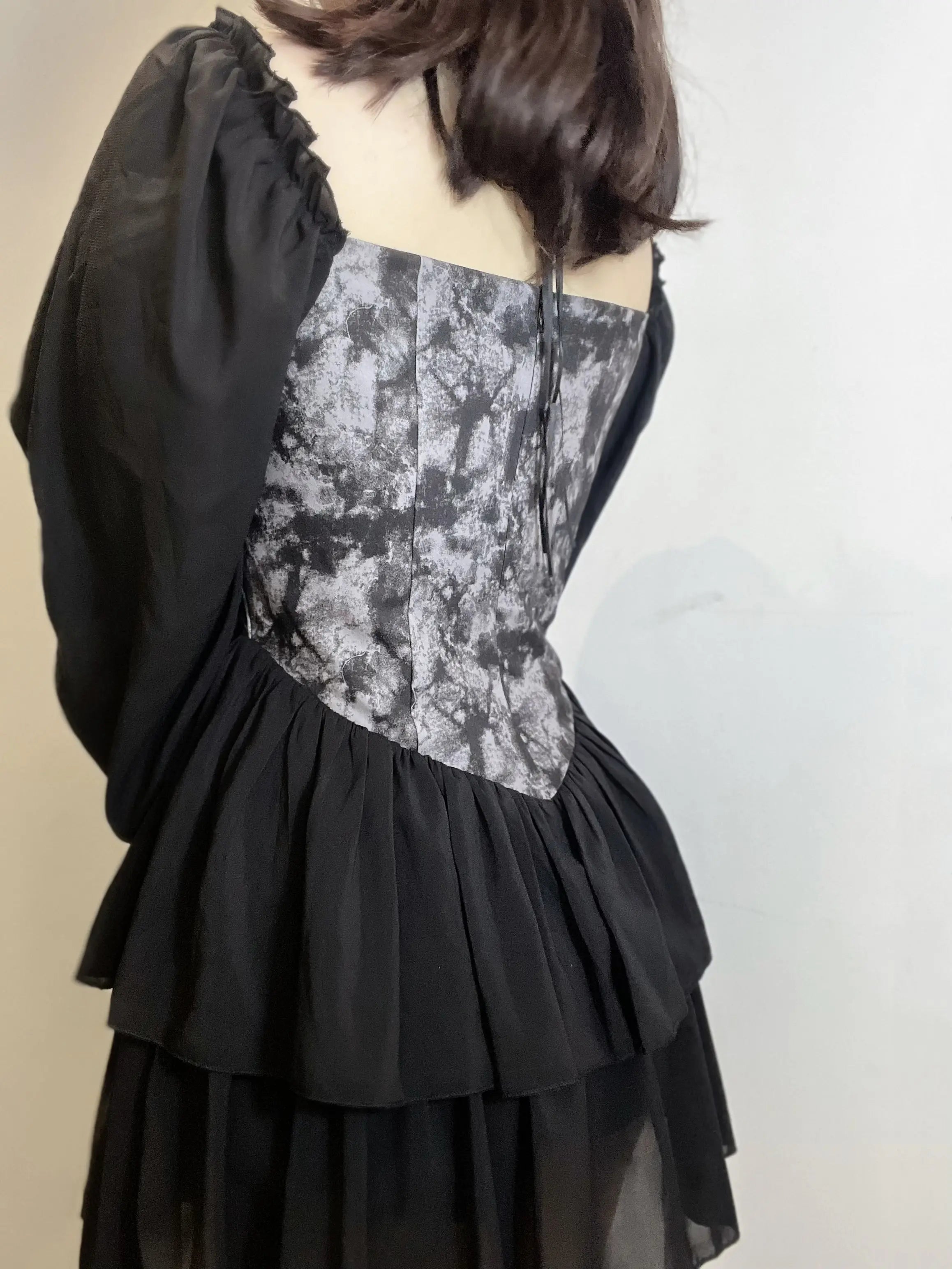 'Into the Black' Goth Chiffon Tie Dye Corset Dress