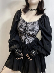 'Into the Black' Goth Chiffon Tie Dye Corset Dress