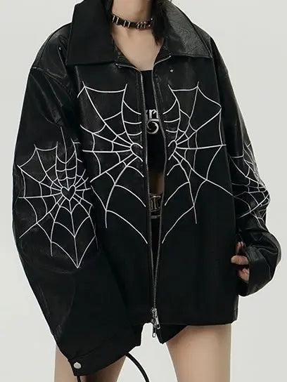 'Intuition' Dark Unisex Oversized Spider Leather Jacket