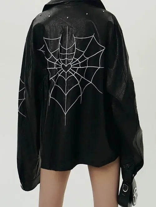 'Intuition' Dark Unisex Oversized Spider Leather Jacket