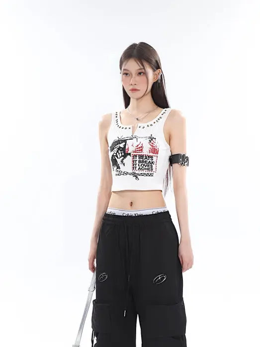 'It hurts' Punk Beads Tank Crop Top