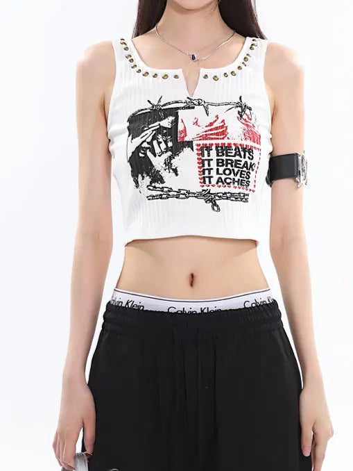 'It hurts' Punk Beads Tank Crop Top