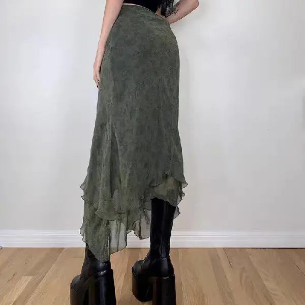 'Jade' Grunge Fairy Chiffon Midi Skirt