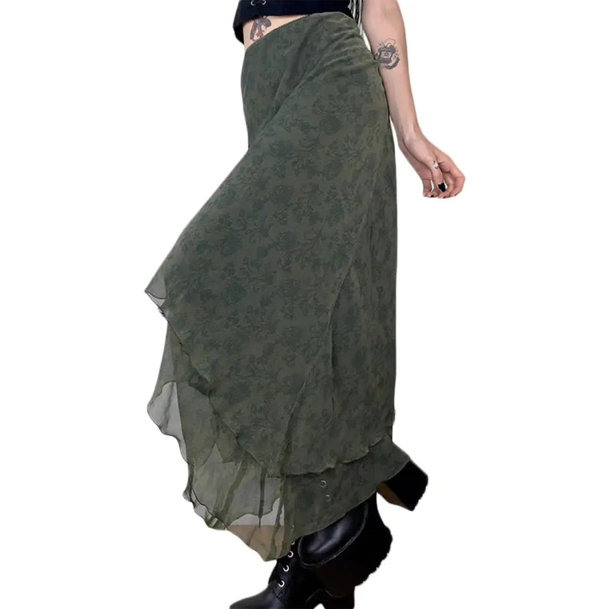 'Jade' Grunge Fairy Chiffon Midi Skirt