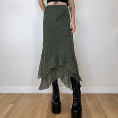 'Jade' Grunge Fairy Chiffon Midi Skirt