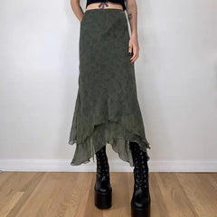 'Jade' Grunge Fairy Chiffon Midi Skirt