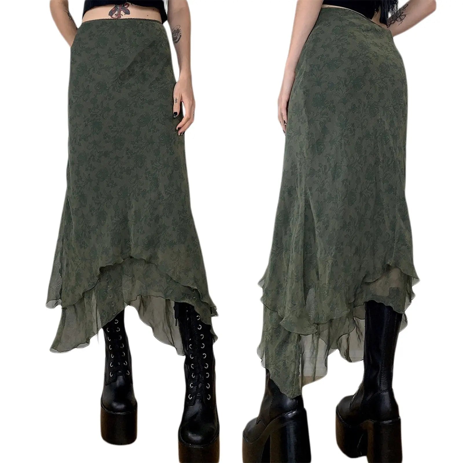 'Jade' Grunge Fairy Chiffon Midi Skirt